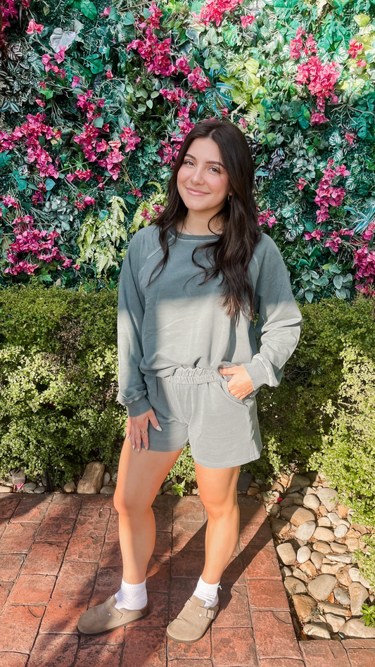 Washed Pullover & Shorts Set