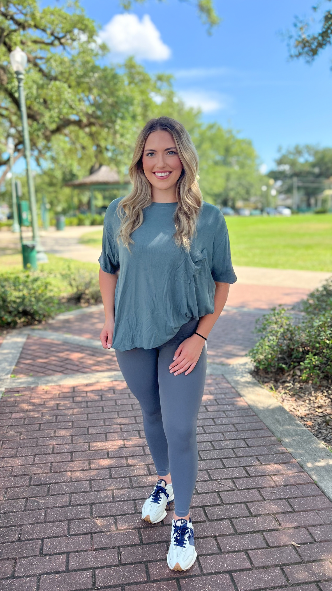 Slouchy Pocket Tee-Ash Jade