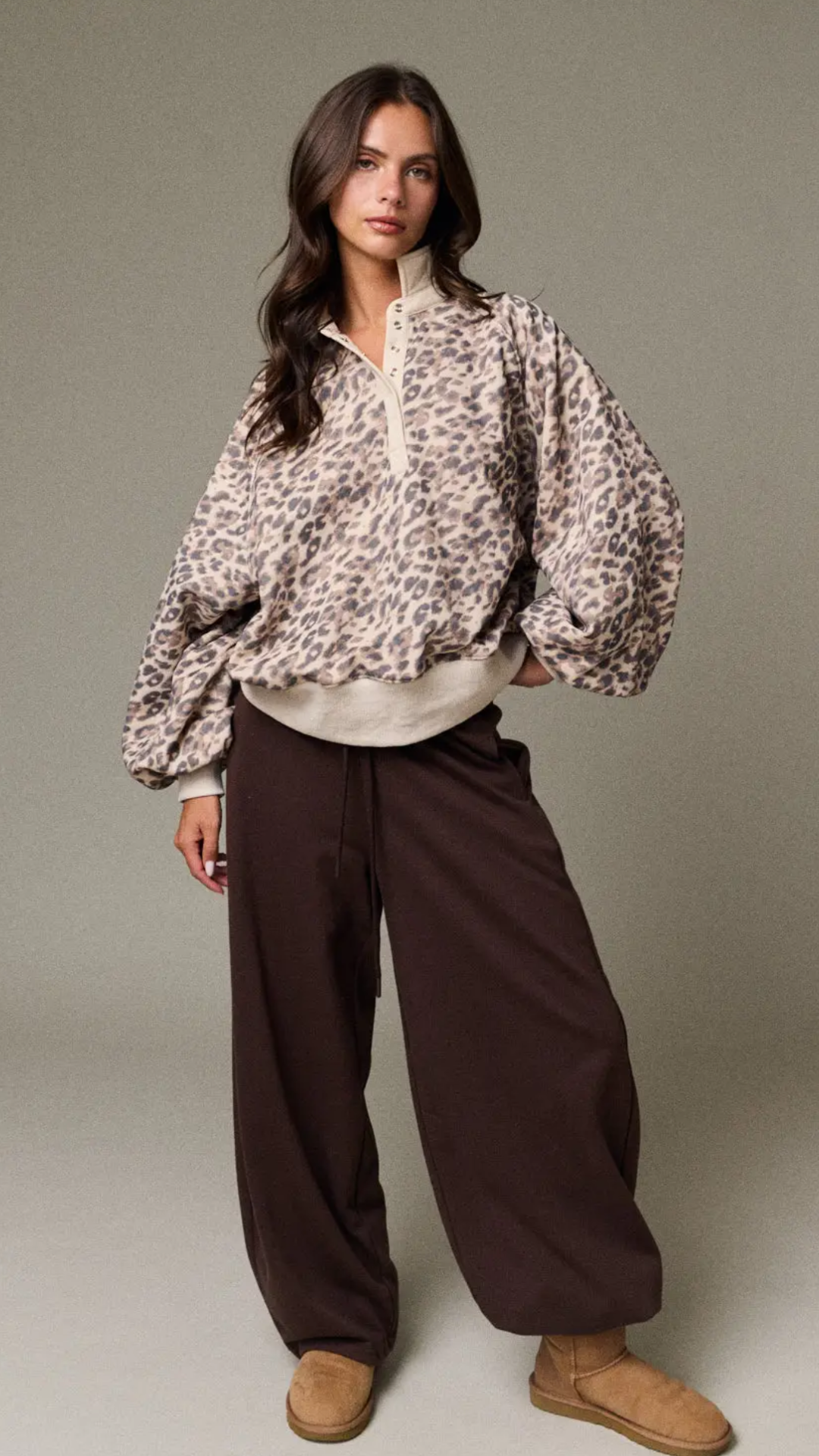 Leopard Button Sweatshirt