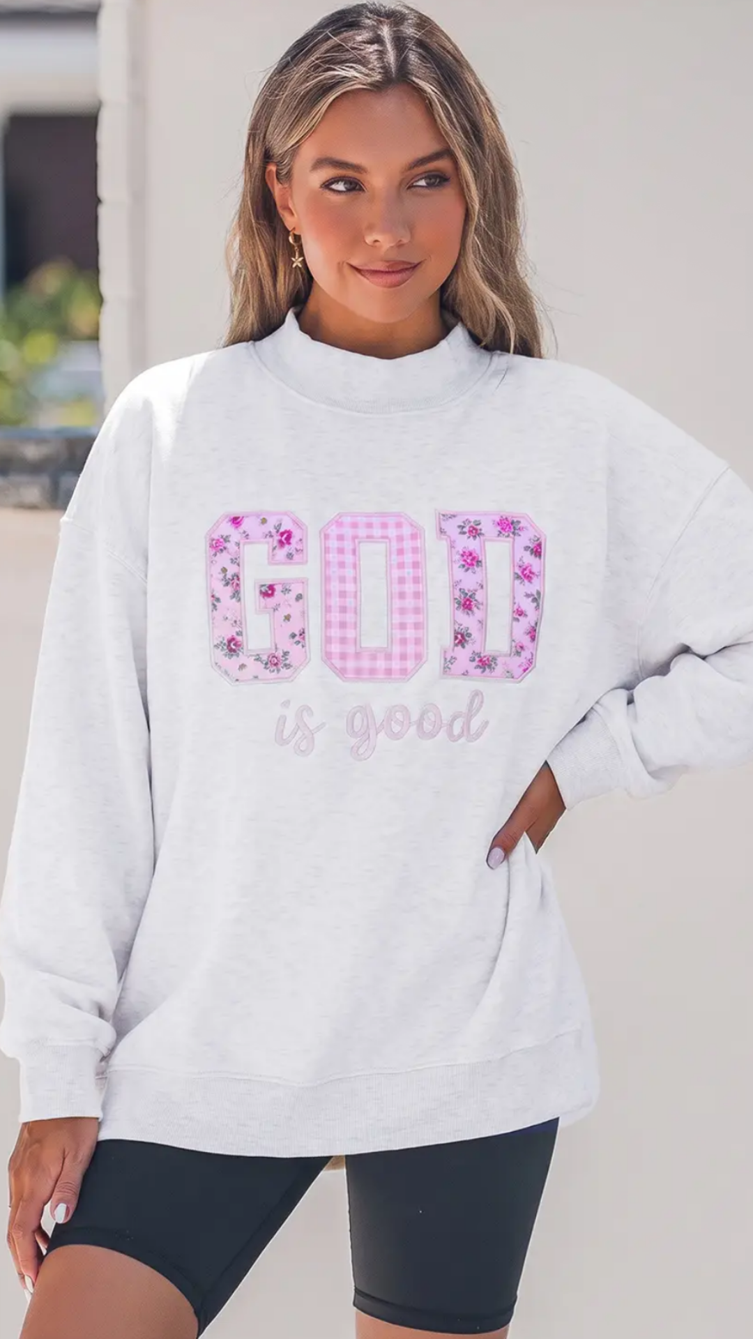 God Is Good Floral Mockneck