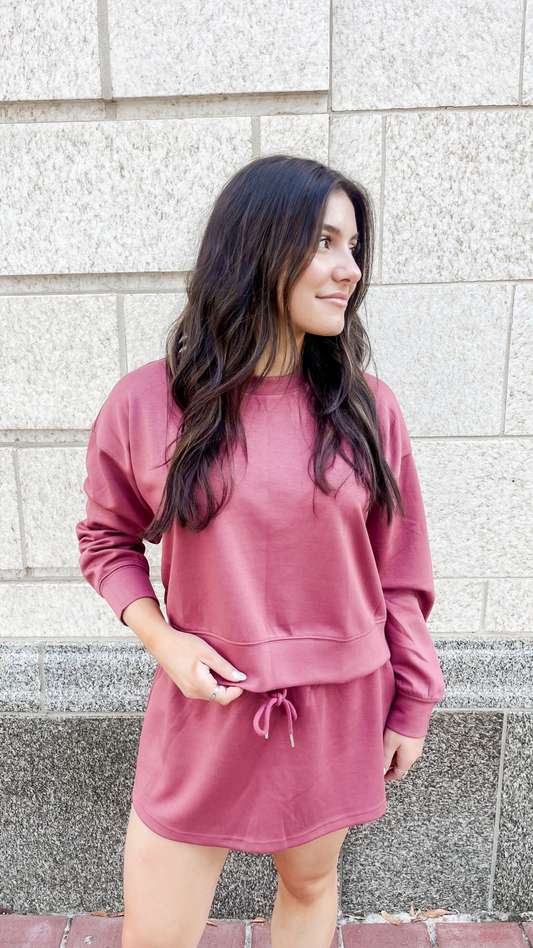 Dusty Rose Sweatshirt & Skort Set