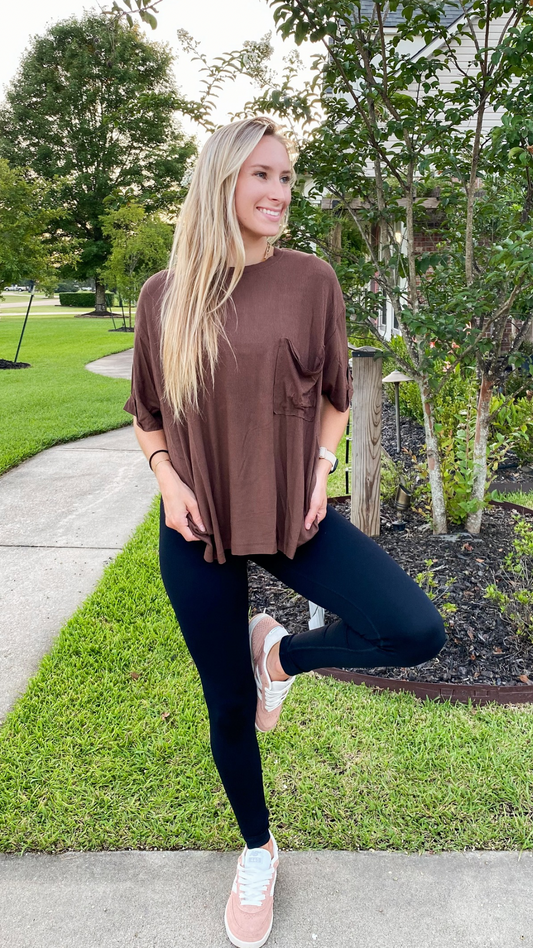 Slouchy Pocket Tee-Brown