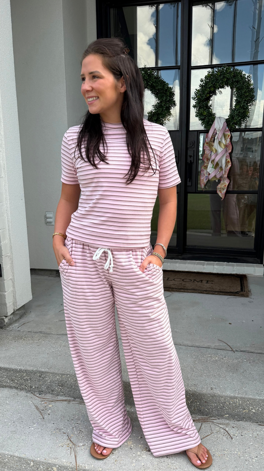 Pink Striped Pant Set