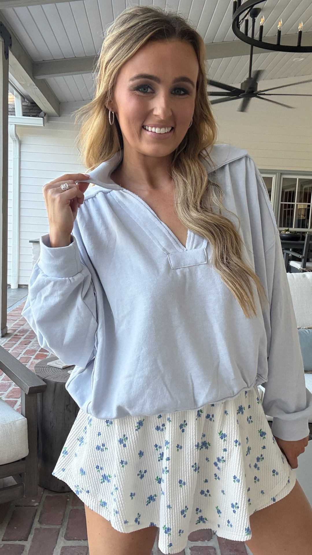 Cotton Terry Slouchy Top Blue