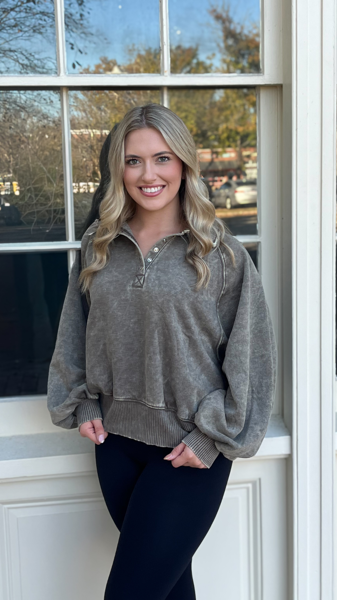 Acid Wash Fleece Button Up Pullover