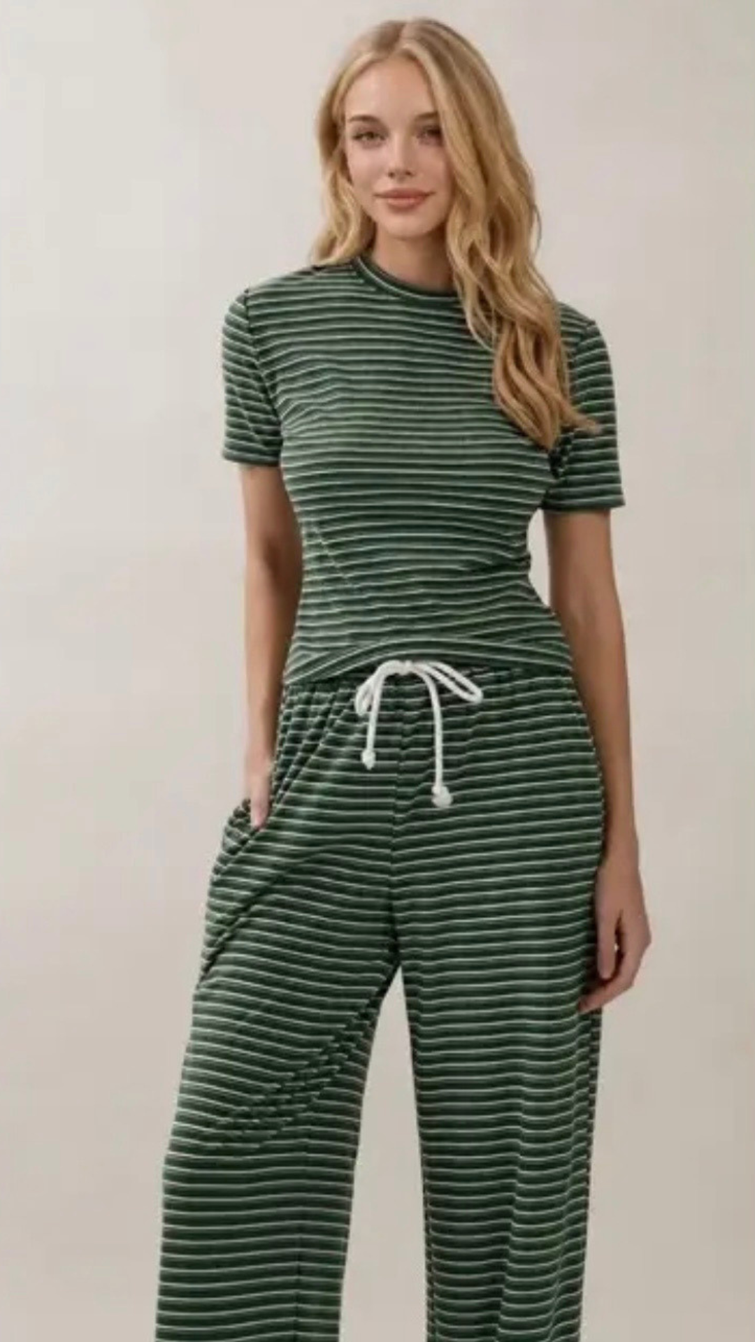 Green Striped Pant Set