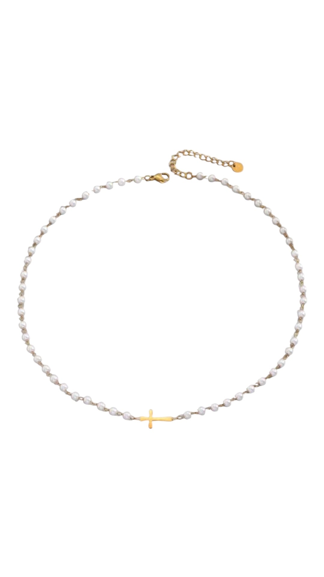 Gold and Pearl Cross Necklace