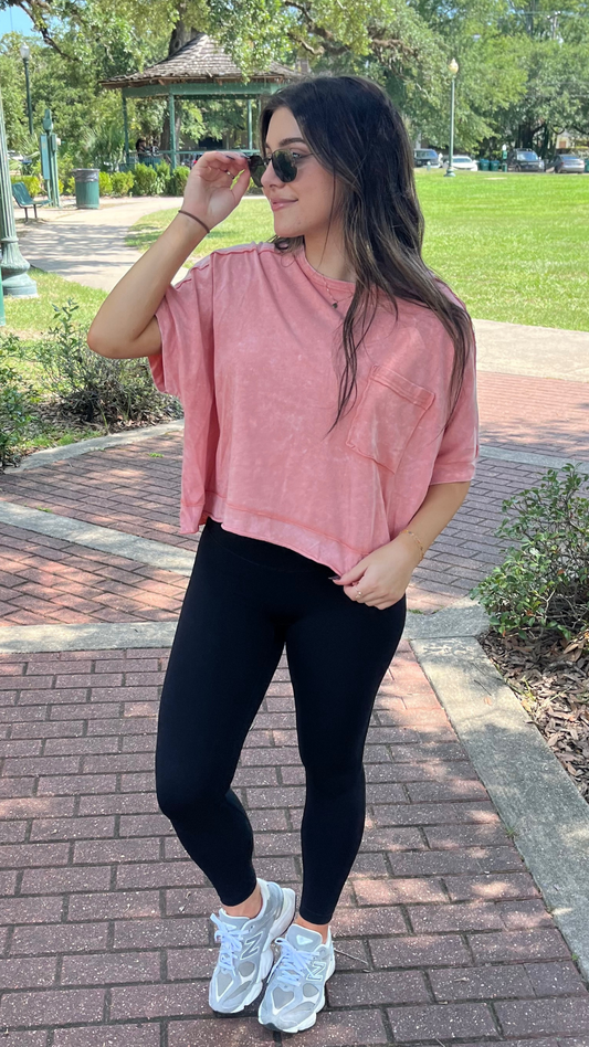 Mineral Wash Crop Knit Tee