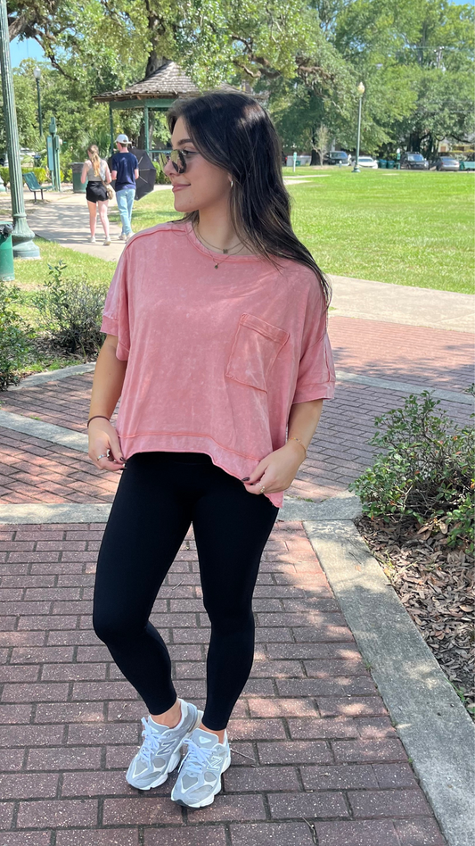 Mineral Wash Crop Knit Tee