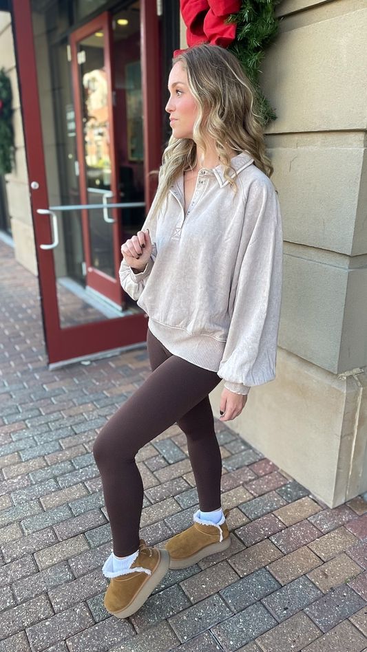 Acid Wash Fleece Button Up Pullover