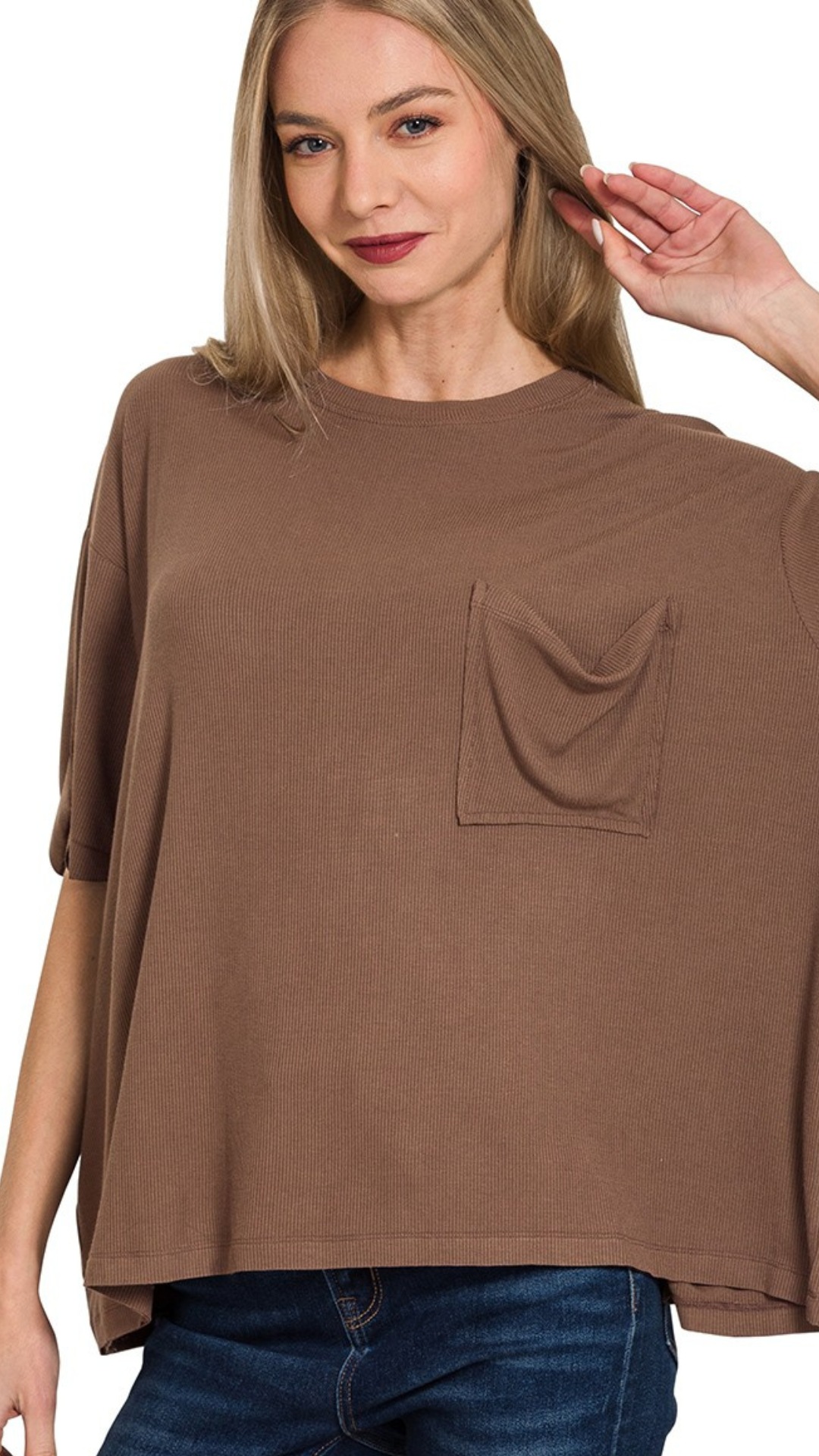 Slouchy Pocket Tee-Brown