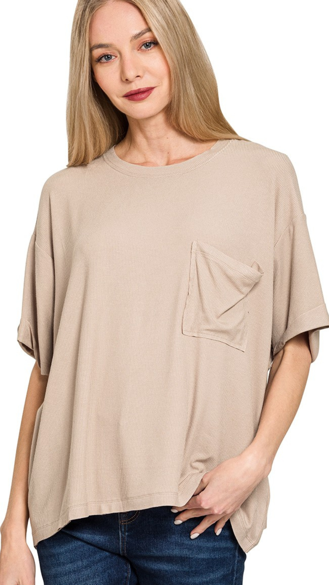 Slouchy Pocket Tee-Ash Mocha
