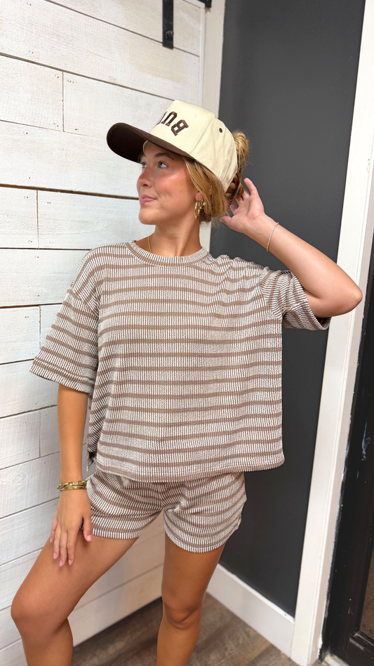 Striped Ribbed Short Set