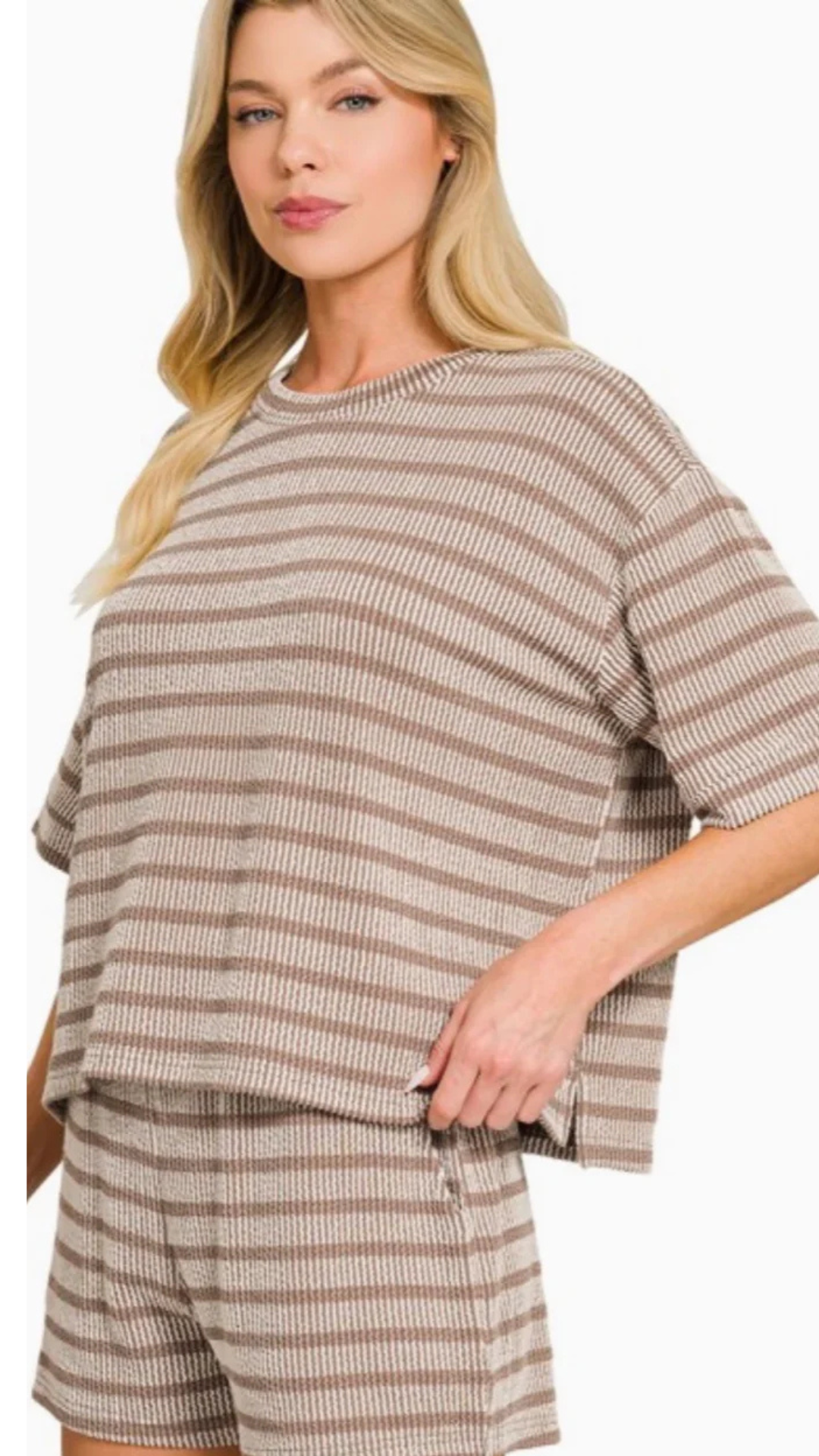 Striped Ribbed Short Set