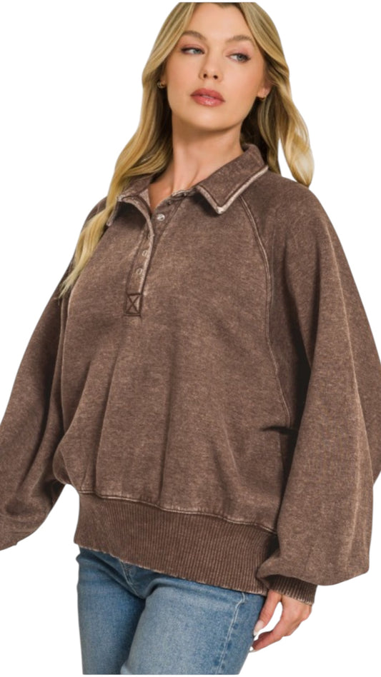 Chocolate Acid Wash Pullover