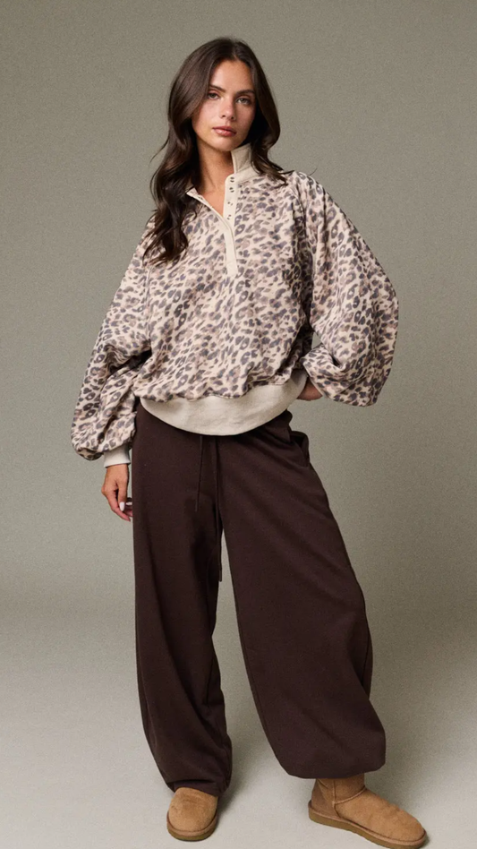 Leopard Button Sweatshirt
