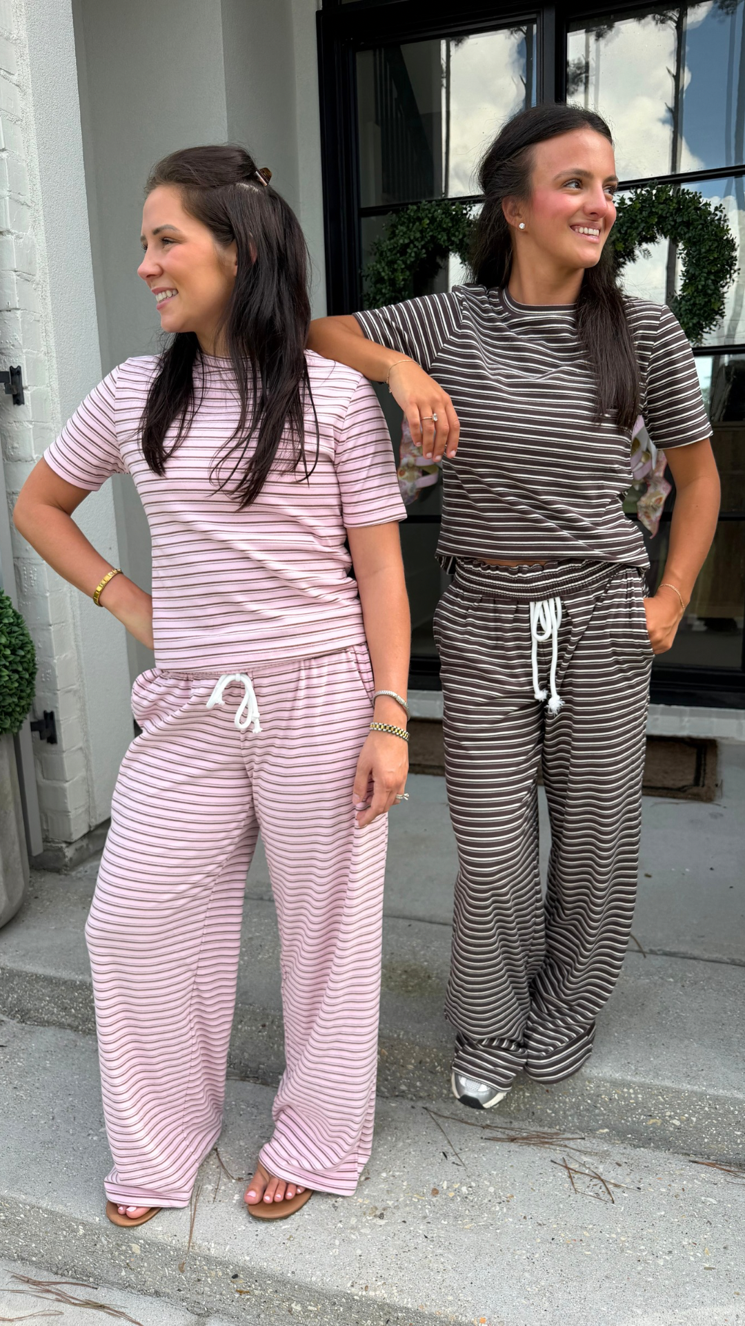 Mocha Striped Pant Set