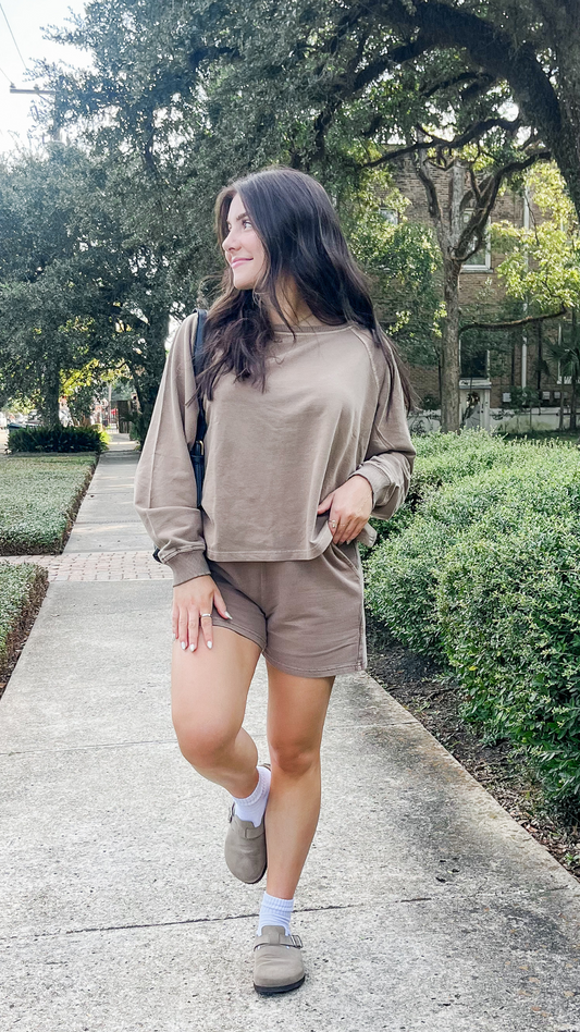 Washed Pullover & Shorts Set