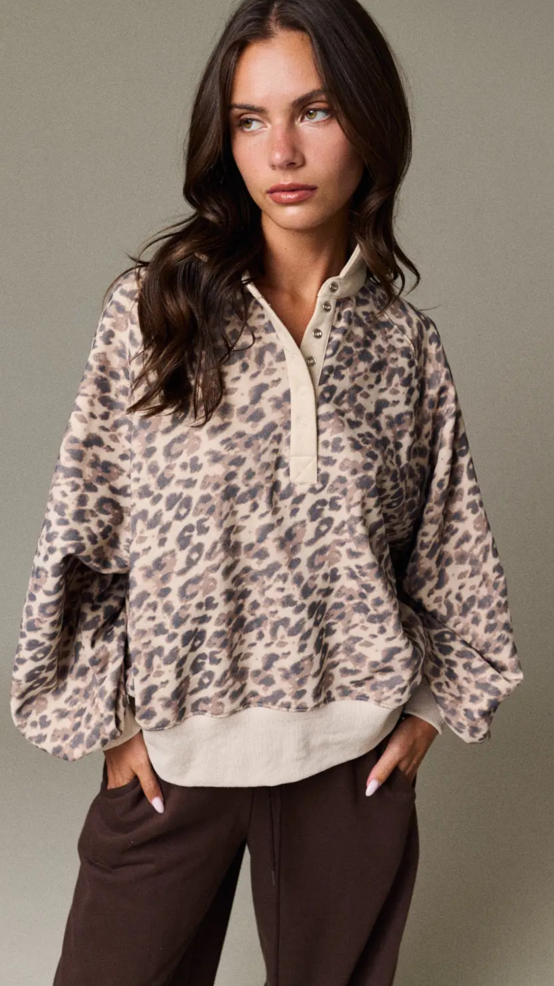 Leopard Button Sweatshirt