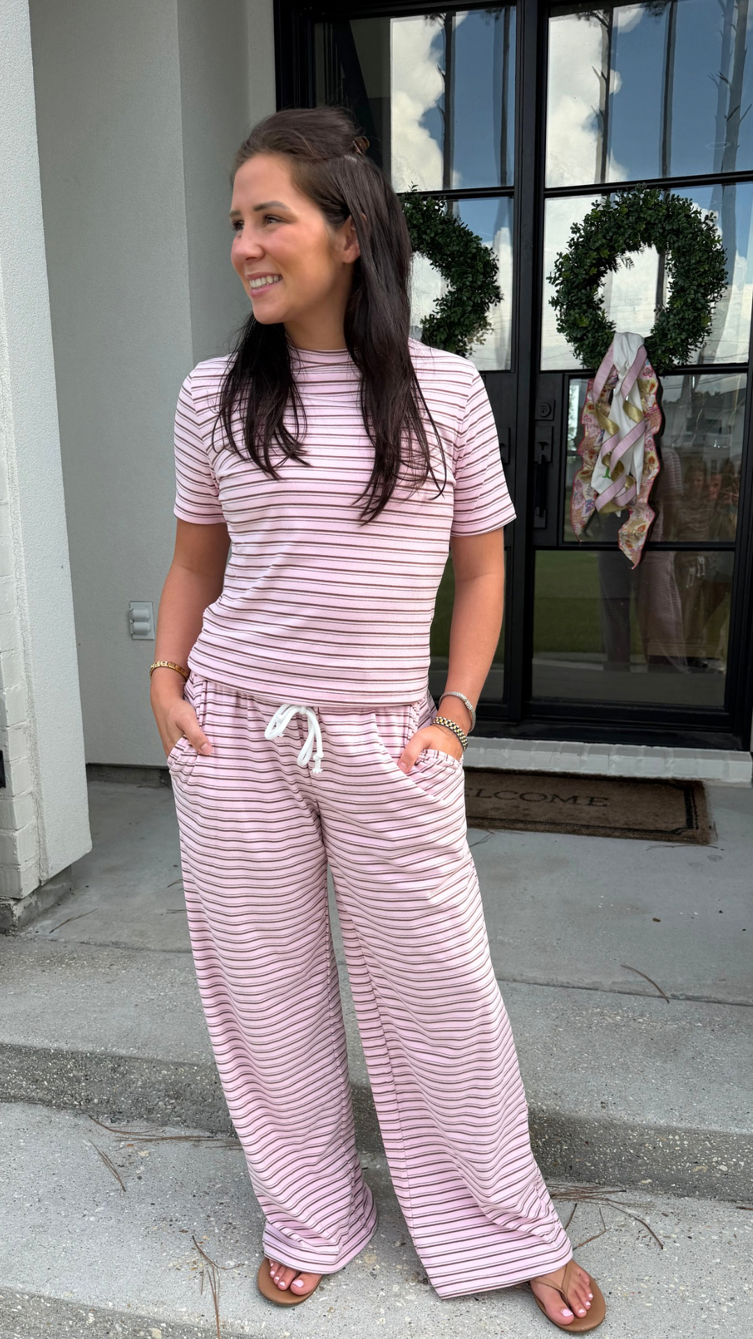 Pink Striped Pant Set