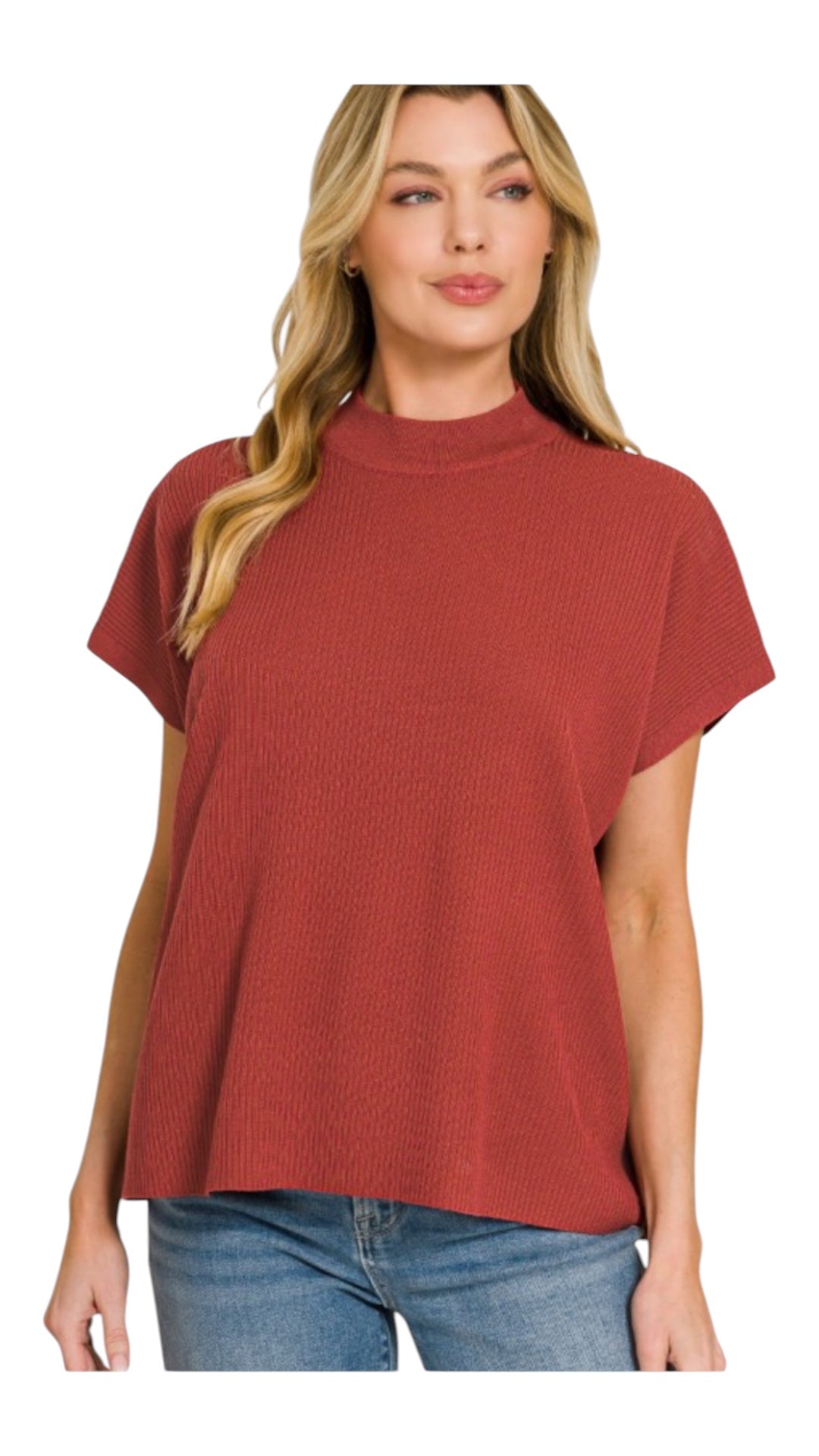 Mock Neck Short Sleeve Sweater