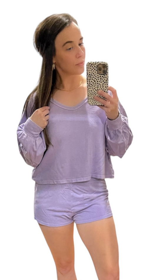 Washed Lavender Pullover and Shorts Set