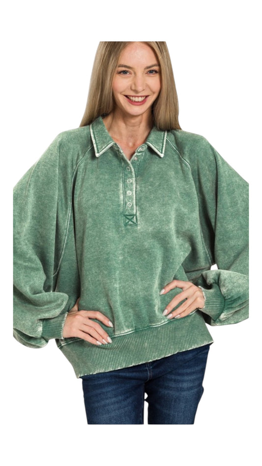 Dark Green Acid Wash Pullover