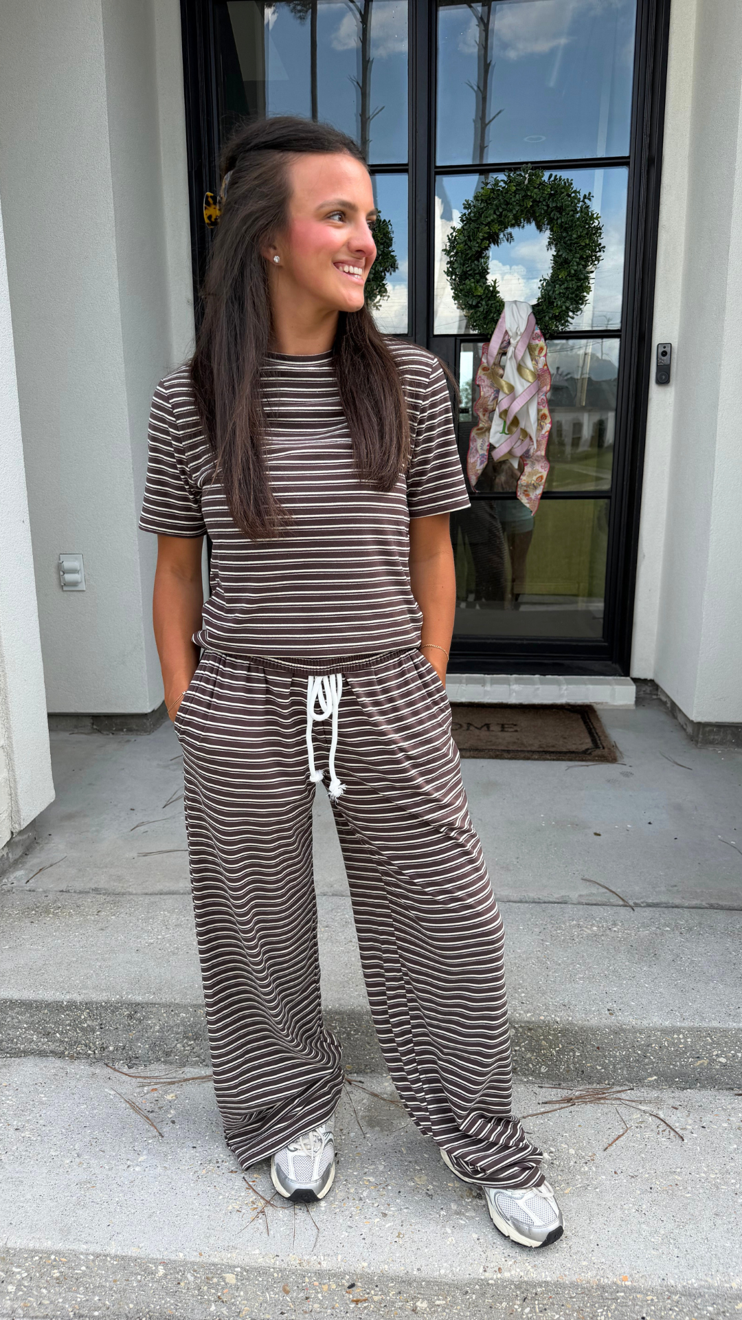 Mocha Striped Pant Set