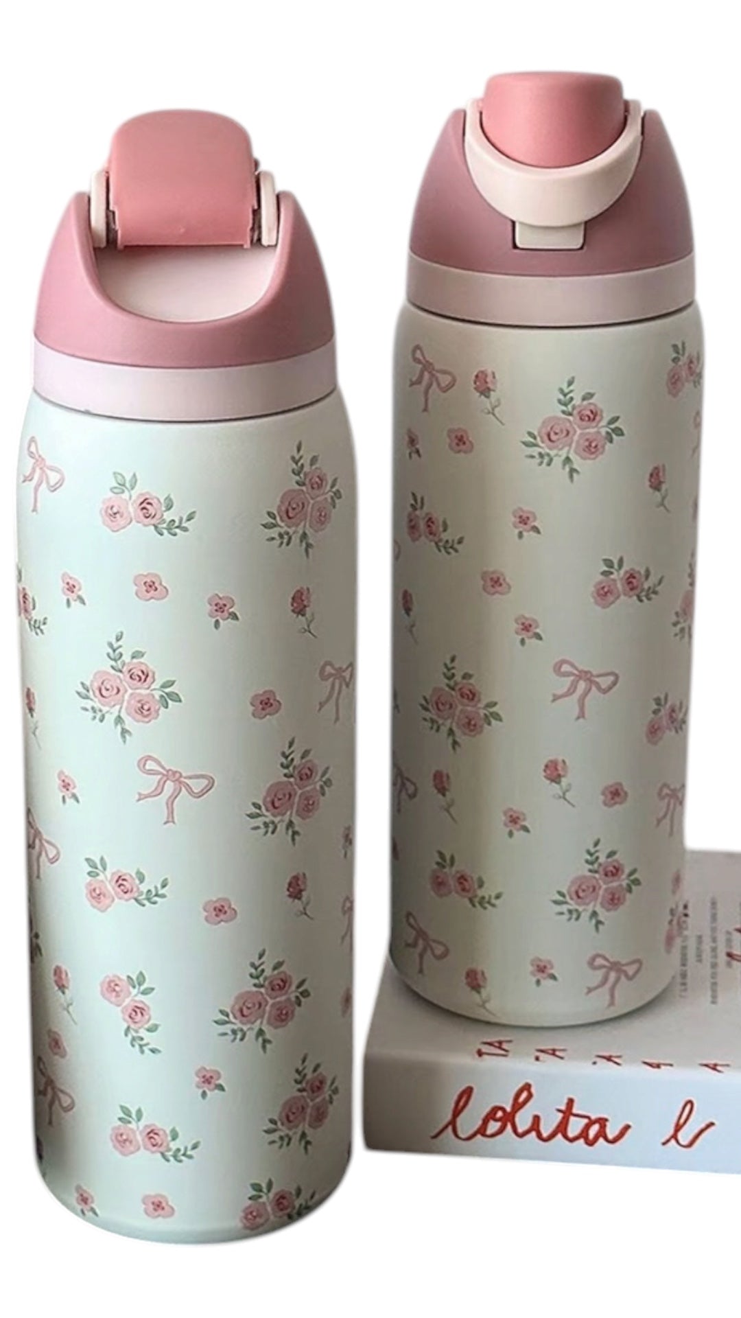 Pink Floral Bow Water Bottle