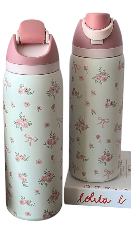 Pink Floral Bow Water Bottle