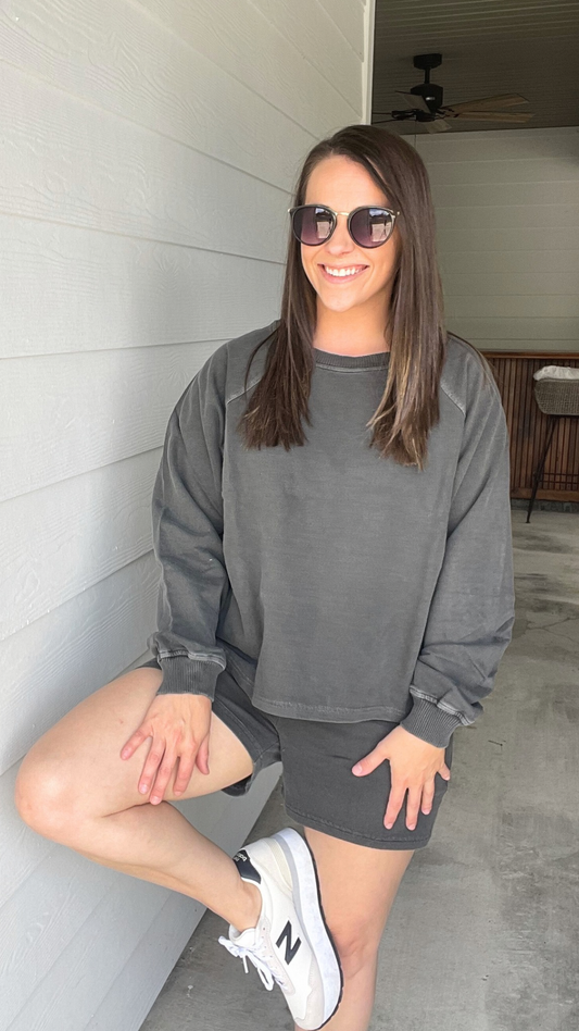 Washed Pullover & Shorts Set