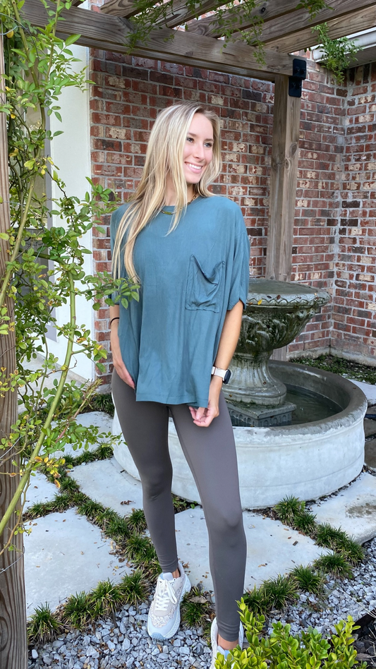 Slouchy Pocket Tee-Ash Jade