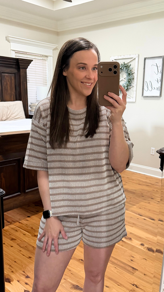 Striped Ribbed Short Set