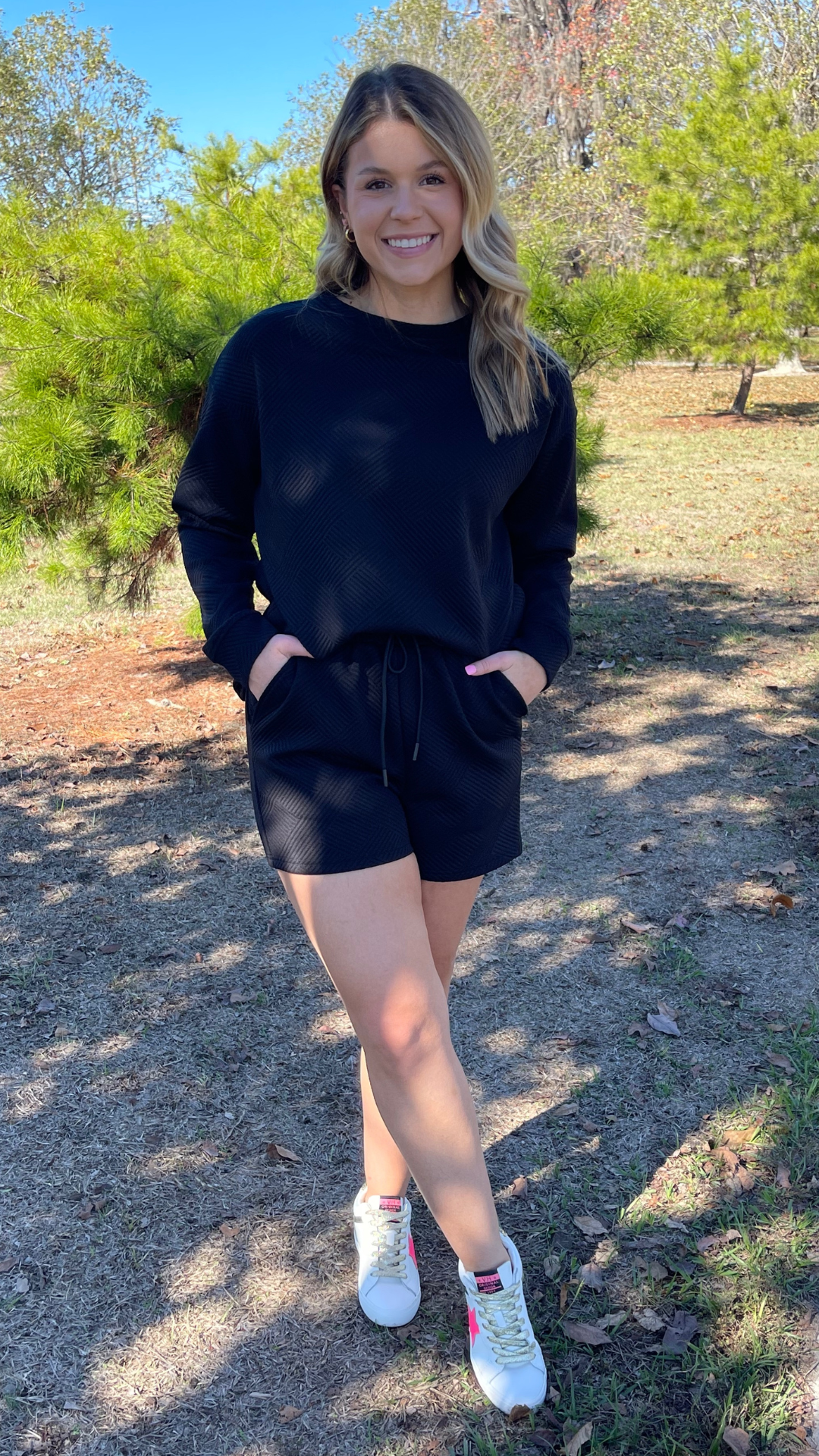 Textured LS Top and Shorts Set