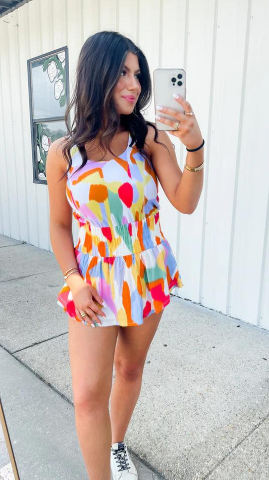 Mosaic Print Sporty Romper