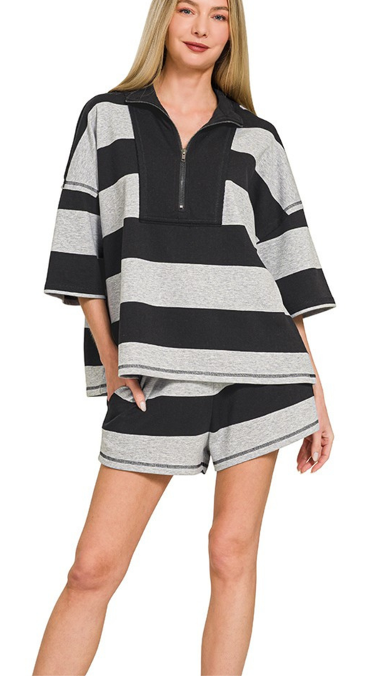 Striped Half Zip Top & Short Set