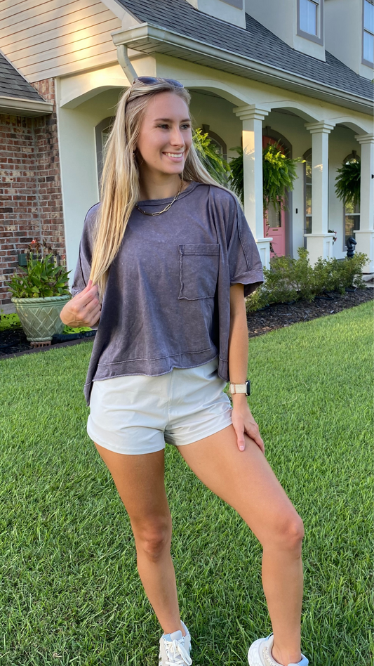 Mineral Wash Crop Knit Tee