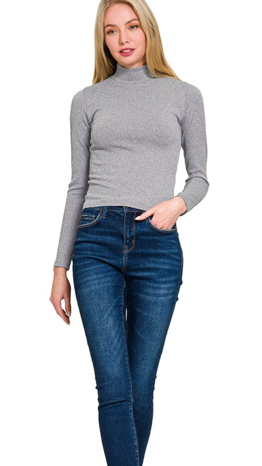 Seamless Ribbed Mock Neck Long Sleeve