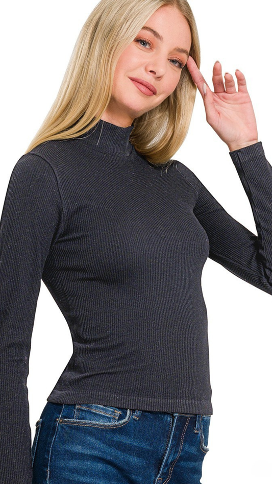 Seamless Ribbed Mock Neck Long Sleeve